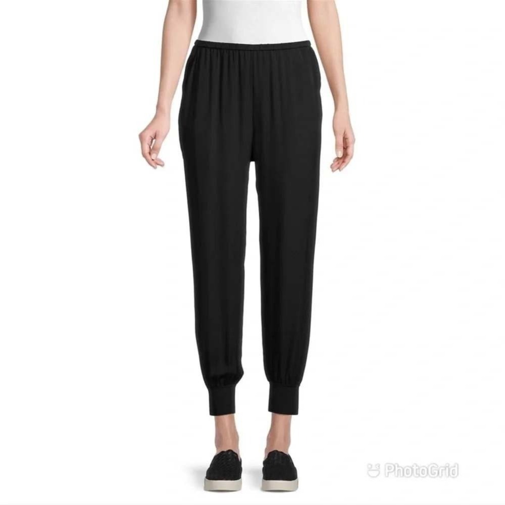 Theory Rib Cuff Jogger B Black 100% Silk Pants K0502207 Medium Casual Minimalist